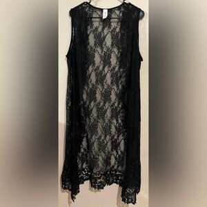 M•FASIS Black Lace Sleeveless Duster- Size XL